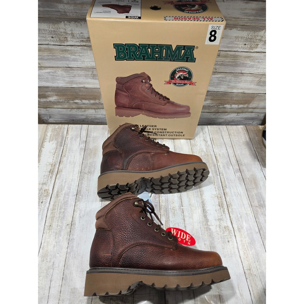 Brahma Rogue Mens Brown Leather Work Boots Wide EE Size 8 Goodyear Welt 3985536